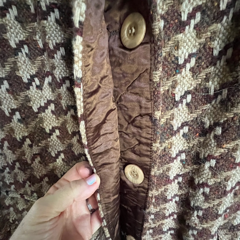 Marvin Richards VTG NEW Houndstooth Wool Coat with Fox Fur Collar Size 10 - Picture 5 of 14